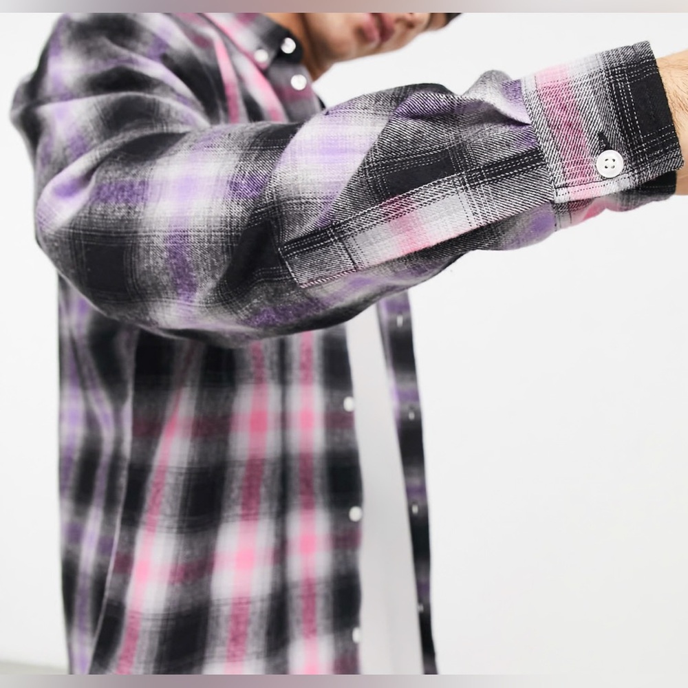 Wesc Mens Pink and Purple Plaid Shirt XL